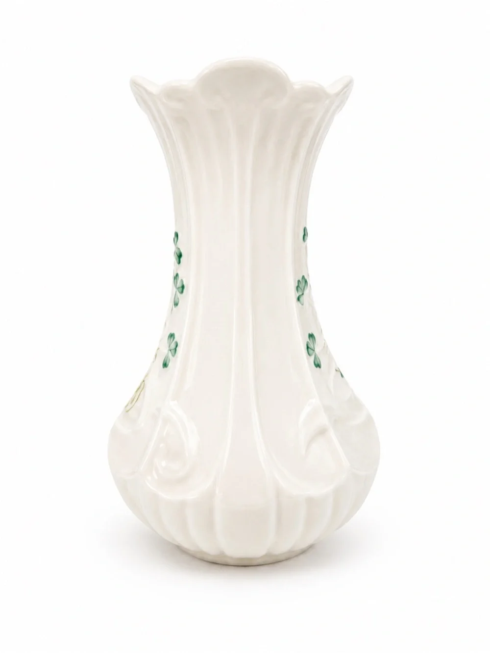 Vintage Belleek Ireland Strangford Shamrock Vase Basketweave Ivory Porcelain